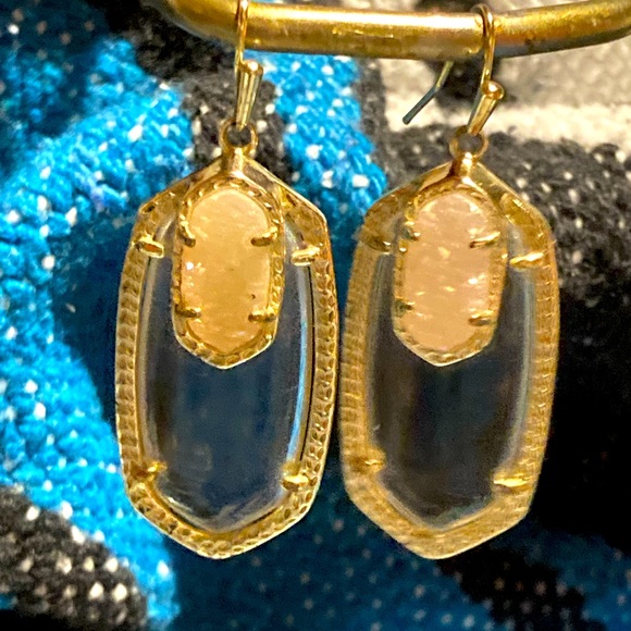 Kendra Scott Emmy Earrings Gold Clear Cosmic & Iridescent Drusy. RARE - Picture 2 of 3